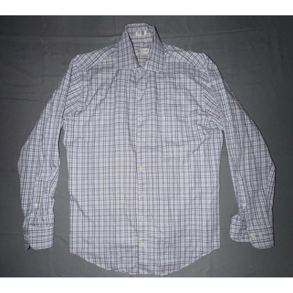 Peter Millar Dress Shirt Mens M Blue Plaid Crown Ease Cotton Long Sleeve Woven